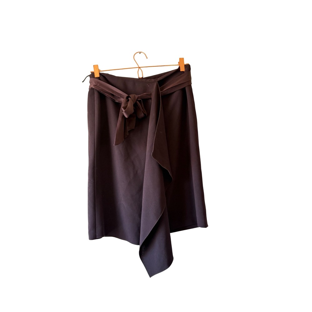 Vintage Max Mara Brown Silk Blend Draped Wrap Midi Skirt Made in Italy Size 8 US